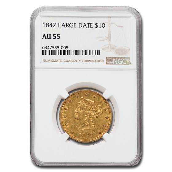 1842 $10 Liberty Gold Eagle AU-55 NGC (Large Date) 1842 $10 Liberty Gold Eagle AU-55 NGC (Large Date)